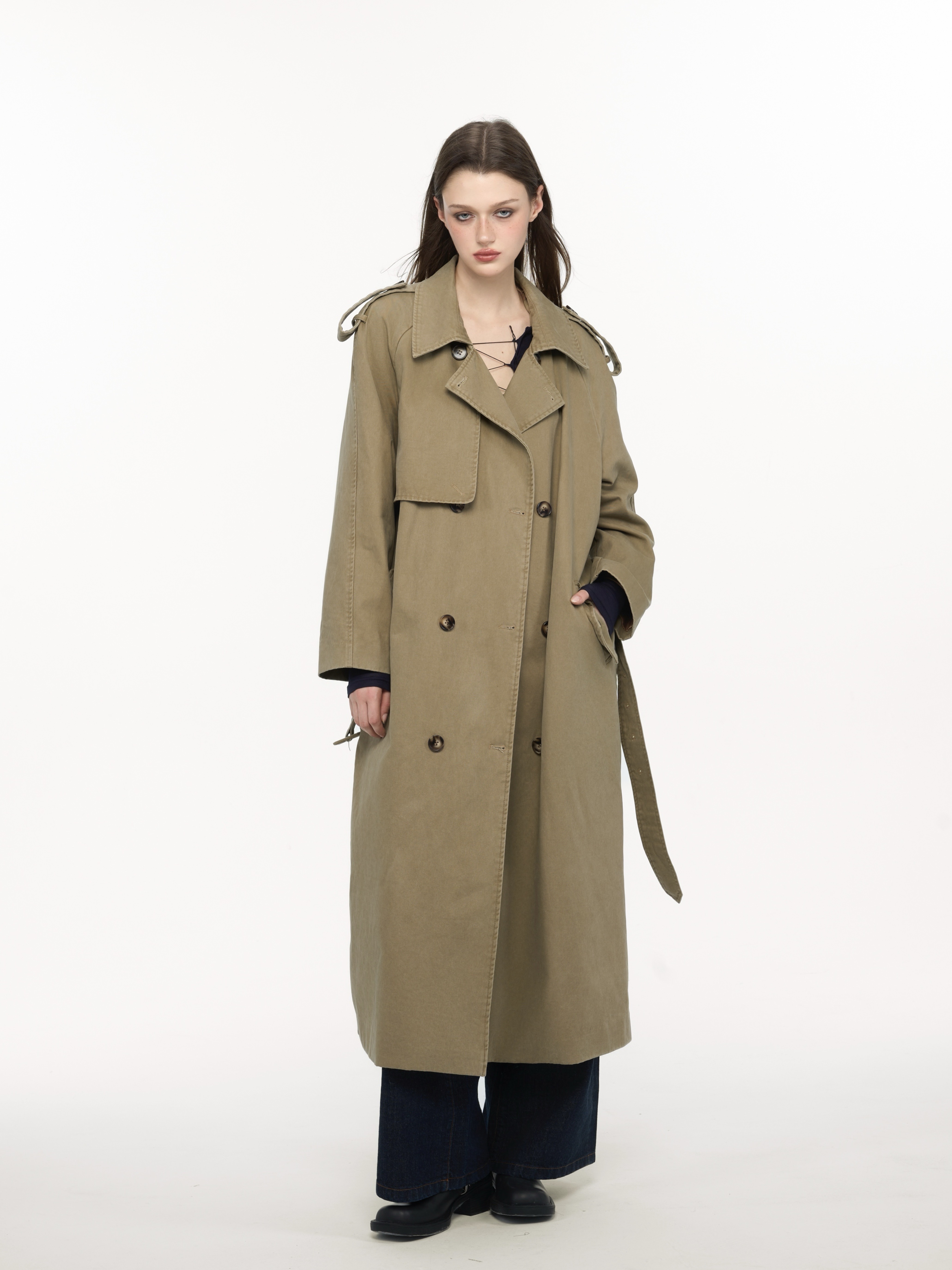 New Long Winter Trench Coat - Khaki Premium Women's Outerwear